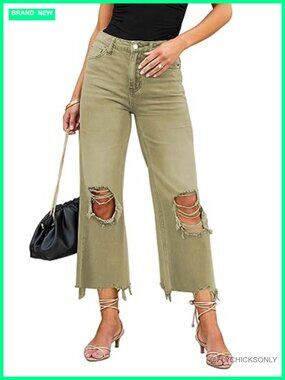 High Waisted Ripped Flare Jeans Womens Casual Distressed Denim Pants
